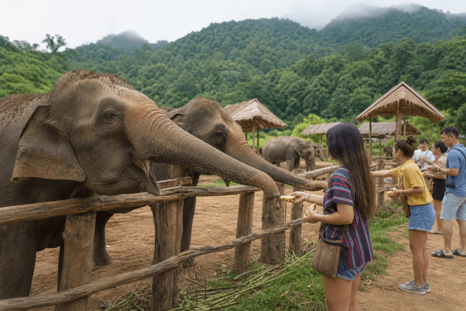 Mae Rim elephant camp — feeding elephants in a green sanctuary