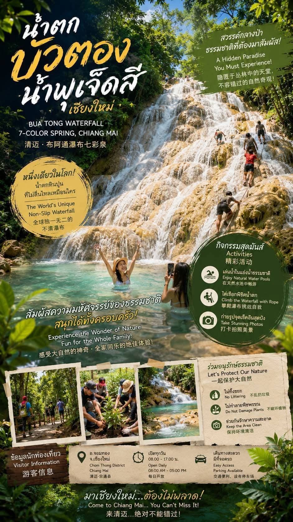 Bua Tong sticky waterfall and 7-color spring Chiang Mai